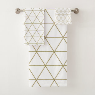 Conjunto De Toalhas Triângulos Geométricos Branco Dourado Boho Glam Mí
