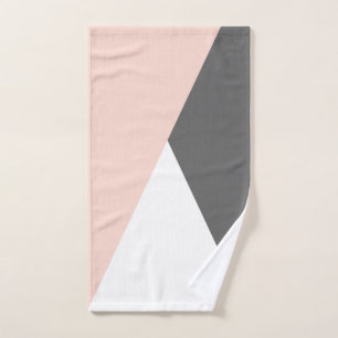 Conjunto De Toalhas Triângulos geométricos de cor-de-rosa e cinzas e
