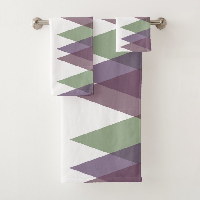 Conjunto De Toalhas Triângulos Mauve e Verde (Insitu)
