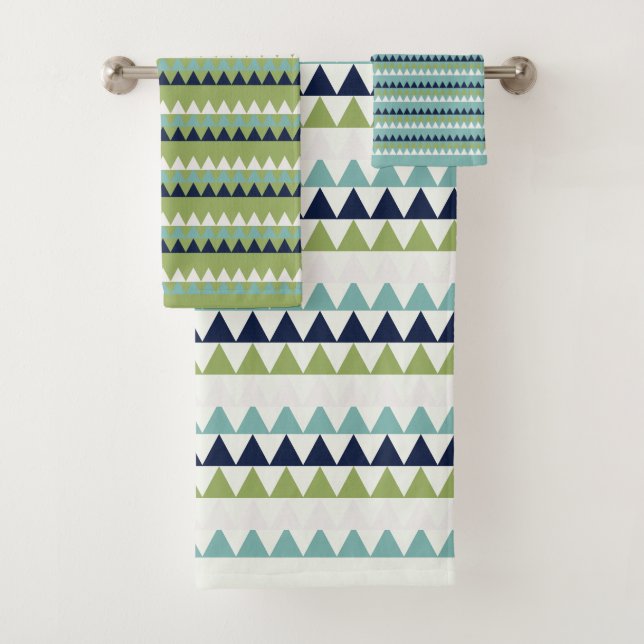 Conjunto De Toalhas Triângulos Netuno, Seashell, Verde e Marinho (Insitu)