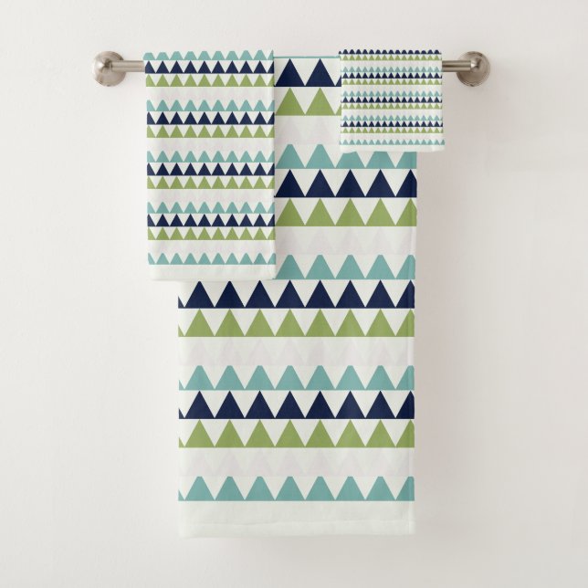 Conjunto De Toalhas Triângulos Netuno, Seashell, Verde e Marinho (Insitu)