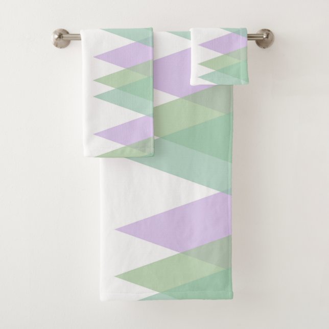 Conjunto De Toalhas Triângulos verdes e liláticos (Insitu)