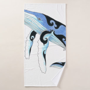 Conjunto De Toalhas Tribal de Tinta Azul Espiritual de Baleia-Jubarte