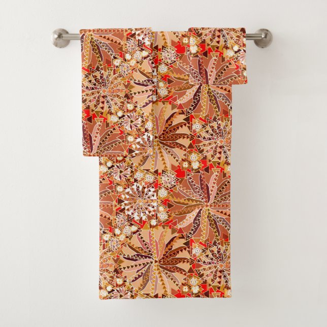 Conjunto De Toalhas Tribal Mandala Impressão, Brown, Beige e Red (Insitu)