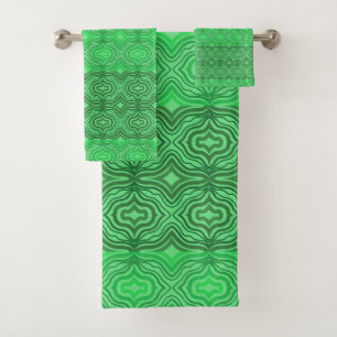 Conjunto De Toalhas Tribal Tropical Wavy Green Lines Arte Geométrica