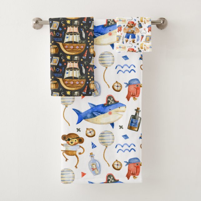 Conjunto De Toalhas Trio de Estampas Piratas (Insitu)