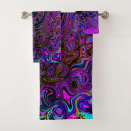 Conjunto De Toalhas Tripante Preto e Magenta Líquido Remoinho Retro