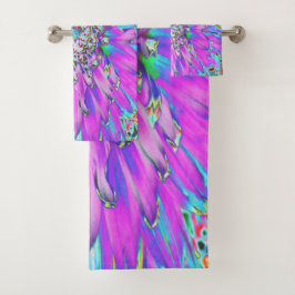 Conjunto De Toalhas Trippy Abstrato Aqua, Verde limão e Dahlia Roxo