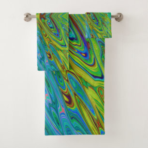 Conjunto De Toalhas Trippy Chartreuse e Blue Abstrato Butterfly