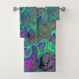 Conjunto De Toalhas Trippy Chartreuse e Blue Retro Liquid Swirl