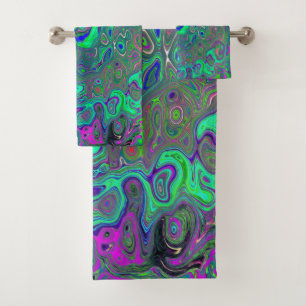 Conjunto De Toalhas Trippy Chartreuse e Blue Retro Liquid Swirl