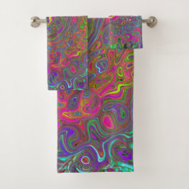 Conjunto De Toalhas Trippy Hot Pink Abstrato Retro Liquid Swirl