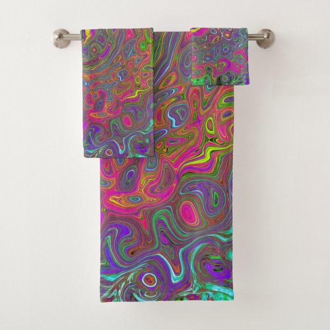Conjunto De Toalhas Trippy Hot Pink Abstrato Retro Liquid Swirl (Insitu)