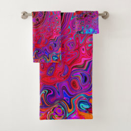 Conjunto De Toalhas Trippy Red and Purple Abstrato Retro Liquid Swirl