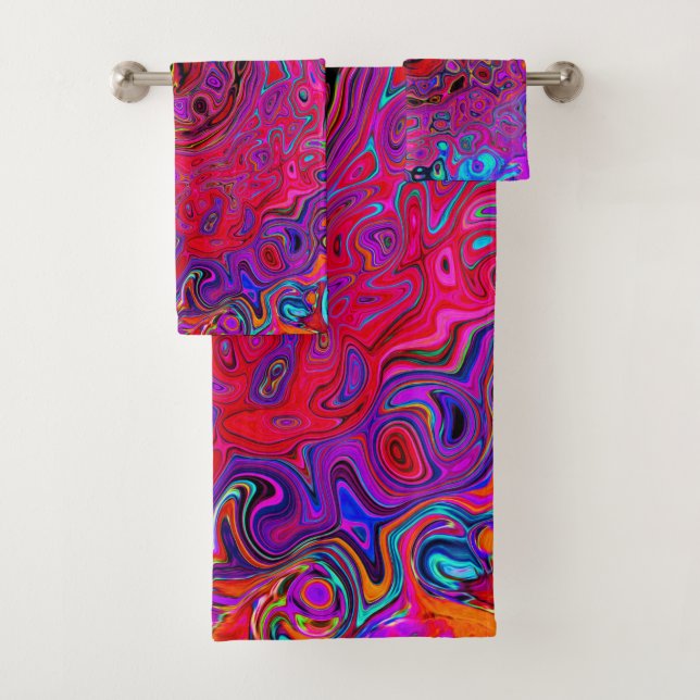 Conjunto De Toalhas Trippy Red and Purple Abstrato Retro Liquid Swirl (Insitu)