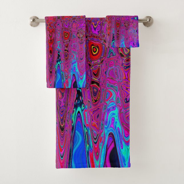 Conjunto De Toalhas Trippy Red e Purple Abstrato Retro Atomic Waves (Insitu)