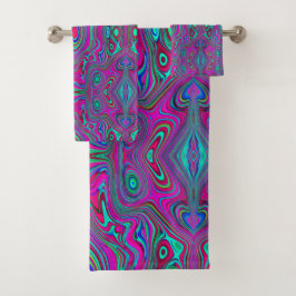 Conjunto De Toalhas Trippy Retro Magenta, Abstrato azul e verde