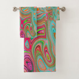 Conjunto De Toalhas Trippy Retro Orange e Aqua Groovy Abstrato Art