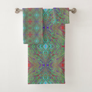 Conjunto De Toalhas Trippy Retro Purple e Abstrato verde borboleta