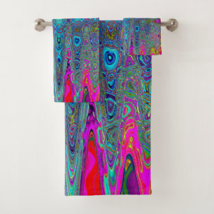 Conjunto De Toalhas Trippy Sky Blue Abstrato Retro Atomic Waves