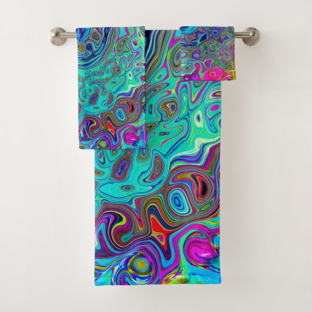 Conjunto De Toalhas Trippy Sky Blue Abstrato Retro Liquid Swirl (Insitu)