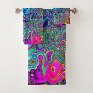 Conjunto De Toalhas Trippy Sky Blue Abstrato Retro Liquid Swirl