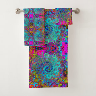 Conjunto De Toalhas Trippy Sky Blue Abstrato Retro Liquid Swirl