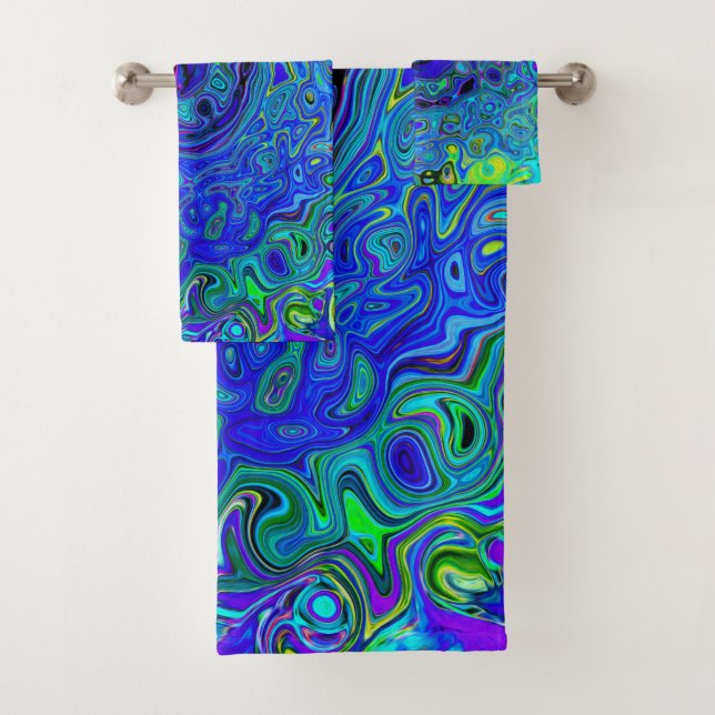 Conjunto De Toalhas Trippy Violet Blue Abstrato Retro Liquid Swirl (Insitu)