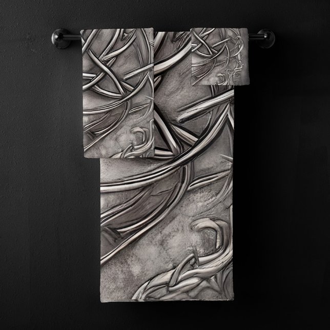 Conjunto De Toalhas Triquetra Trinity Knot Silvery Pewter Faux Metal (Criador carregado)