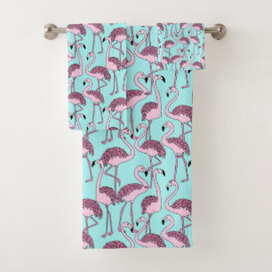 Conjunto de Toalhas Tropicais de Flamingo Azul e R