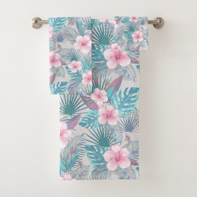Conjunto De Toalhas Tropical Floral Hibiscus Havaiana (Insitu)