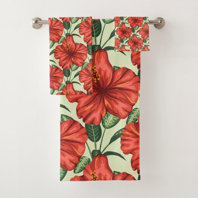 Conjunto De Toalhas Tropical floral seamless pattern red flowers (Insitu)