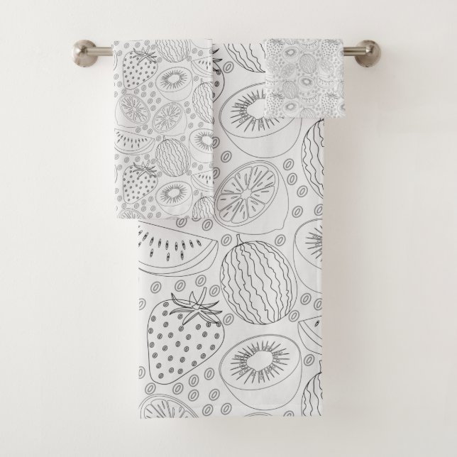 Conjunto De Toalhas Tropical fruit seamless pattern black and white (Insitu)