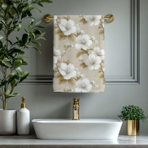 Tropical Neutral White Flowers Ivory Towel