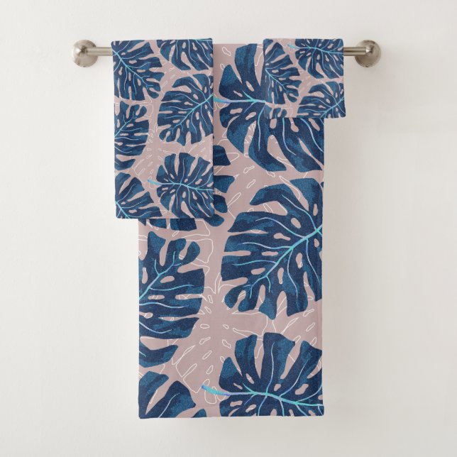 Conjunto De Toalhas Tropical Palm Blue Grey (Insitu)