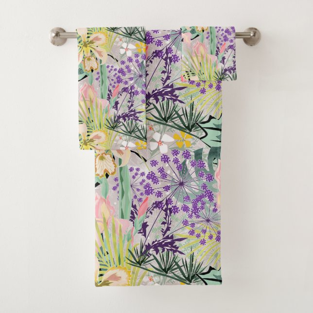 Conjunto De Toalhas Tropical pattern with orchids. (Insitu)