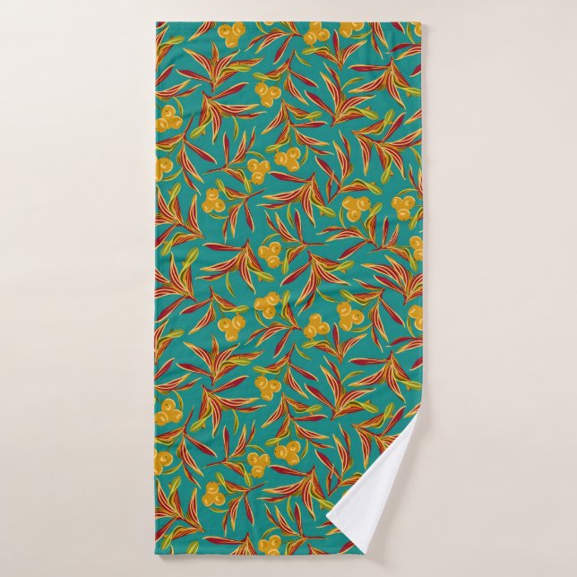Conjunto De Toalhas Tropical Pattern with Red and Yellow Leaves (Toalha de Banho)