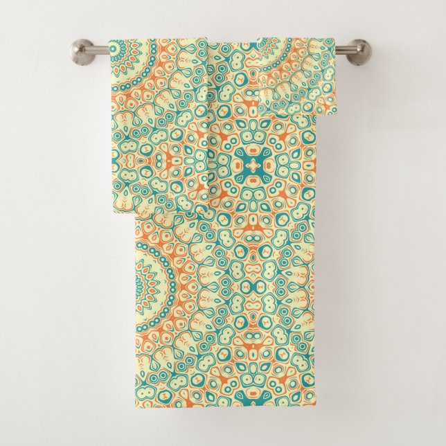 Conjunto De Toalhas Tropical Teal e Orange Mandala Padrão (Insitu)