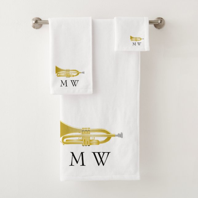 Conjunto De Toalhas Trumpet Design Monogrammed (Insitu)