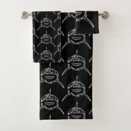 Conjunto De Toalhas Tubarão-branco-Excelente-tribal preto e branco