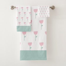 Conjunto De Toalhas Tulipa Cor-de-rosa Mínimo Simples e Simples Verde-