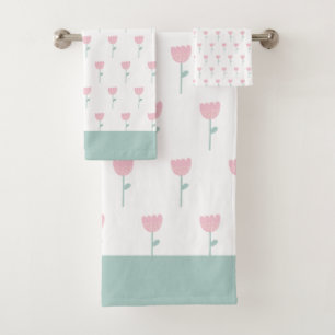 Conjunto De Toalhas Tulipa Cor-de-rosa Mínimo Simples e Simples Verde