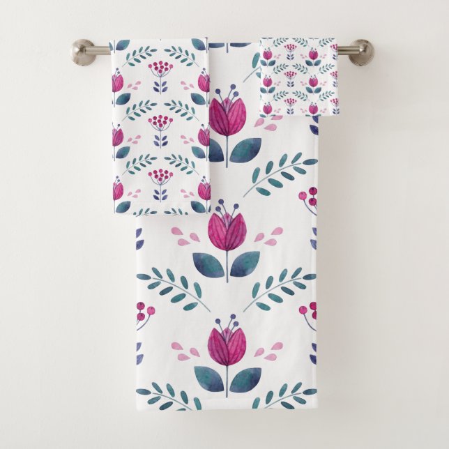 Conjunto De Toalhas Tulipa de Aquarela Floral Rosa (Insitu)