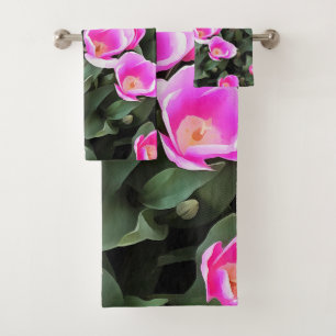 Conjunto De Toalhas Tulipas Rosa Delicadas de Istambul