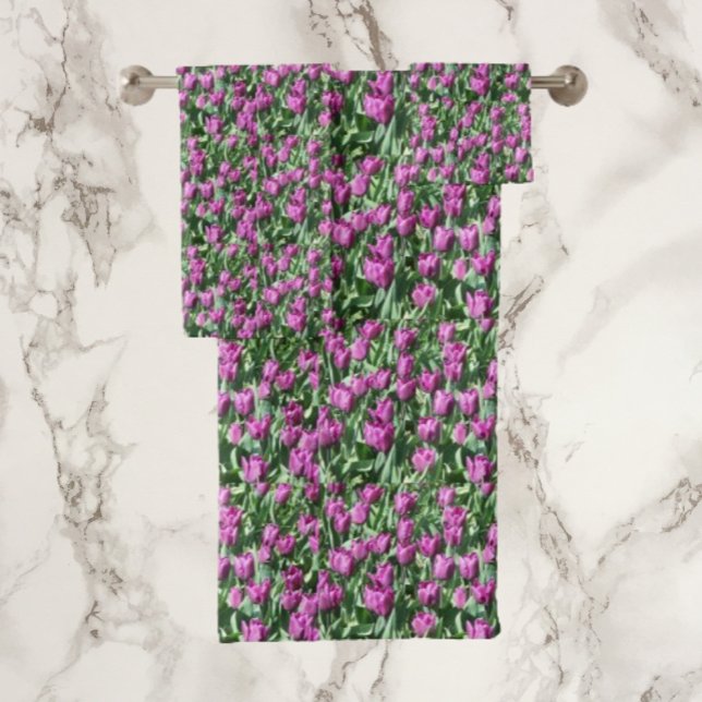 Conjunto De Toalhas Tulipas Roxas Blooms Banho Floral (In Situ)