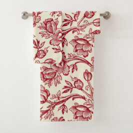 Conjunto De Toalhas Tulipas Vermelhas e Creme Toile - Decor Nacional F