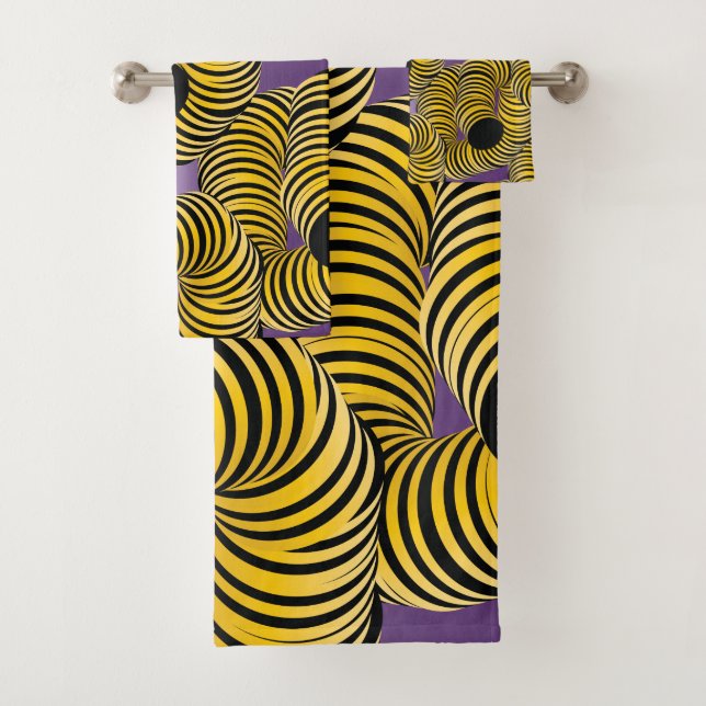 Conjunto De Toalhas Túnel Abstrato Gradiente Amarelo Preto Roxo (Insitu)