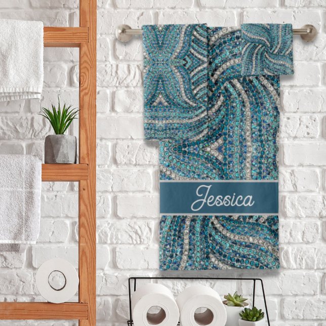 Conjunto De Toalhas Turquesa Azul Cinza Elegante Moderna (Modern Elegant Silver Grey Turquoise Blue Swirl Bath Towel Set)