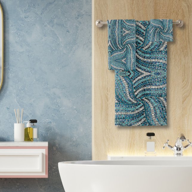 Conjunto De Toalhas Turquesa Azul Moderna Elegante Girly Silver Turquo (Criador carregado)
