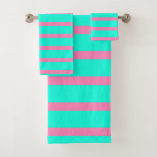 Conjunto De Toalhas Turquesa Azul-Verde-Cor-De-Pastel E Estrias Rosa